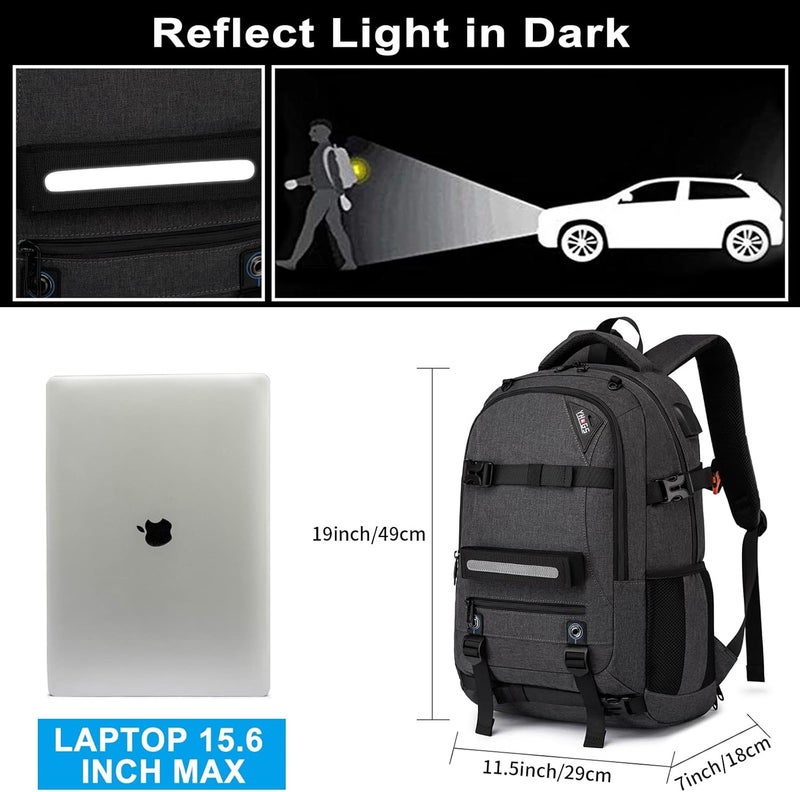 RUCYEN Skateboard Backpack, Laptop Backpack with USB Charging Port, RFID Anti-Theft Lock, Waterproof Fabric, Fits up to 15.6 Inch Laptop, for Business Travel Men(Dark Grey) - Image 5